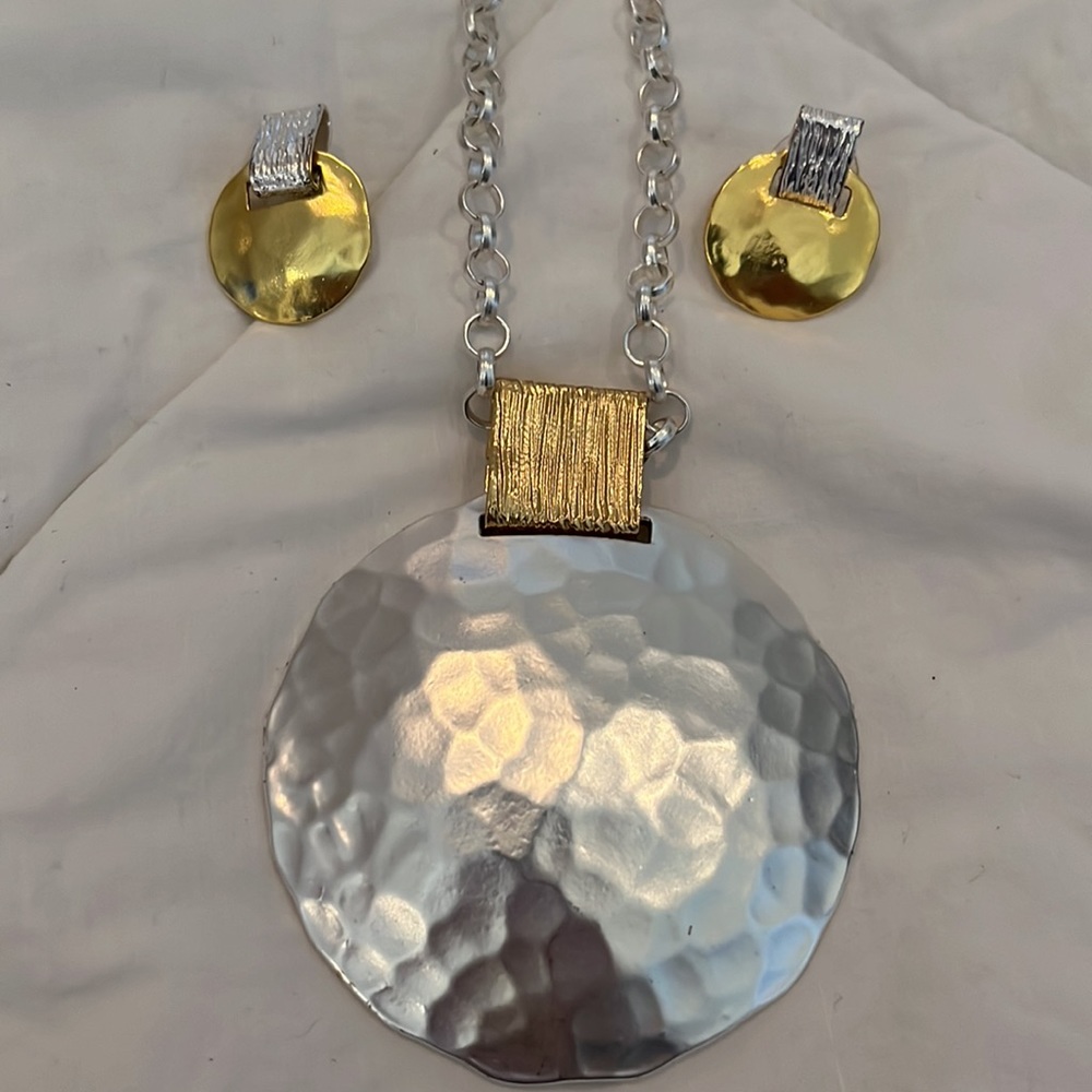 Karine Sultan silver & gold tone necklace & earrings set